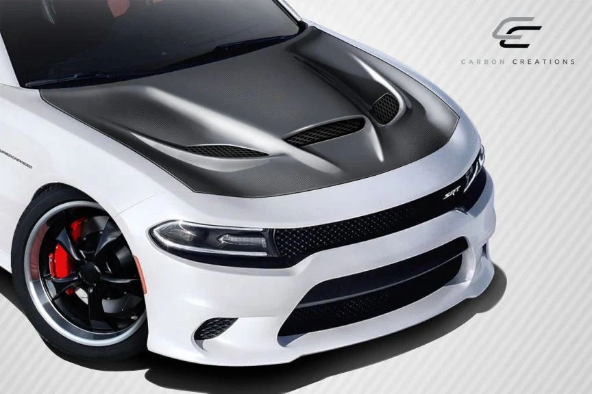 Dodge Charger (2015-2023) Carbon Fiber Dritech Hellcat Look Hood - Image 5